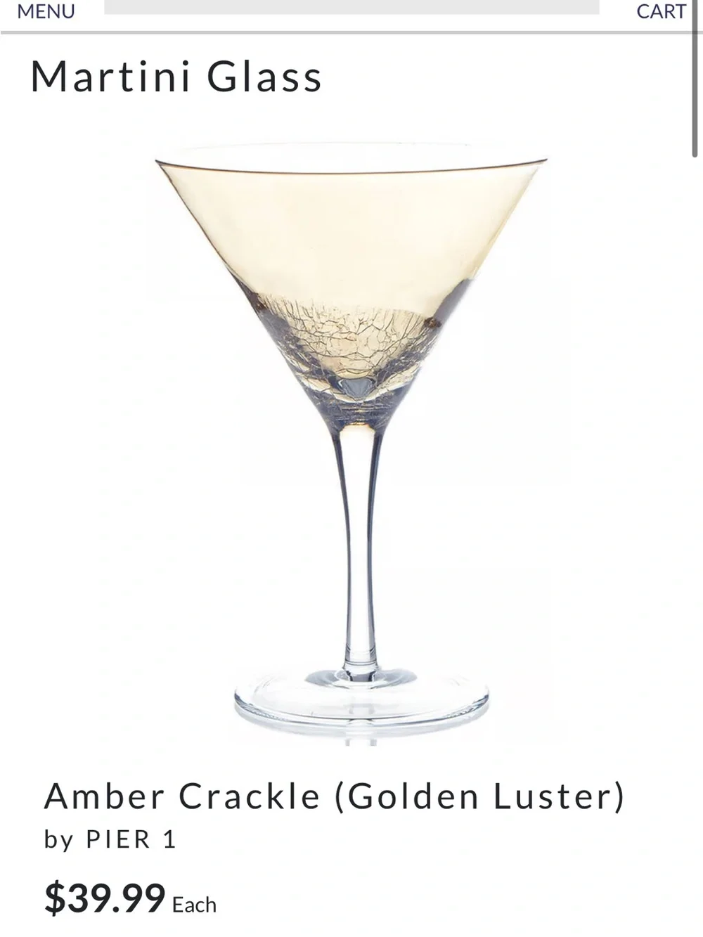 2 Pier 1 Amber Crackle Martini Glasses